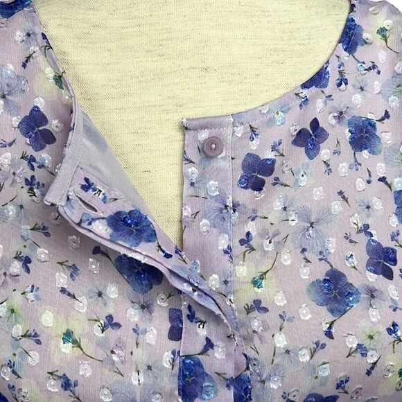 Talbots Chiffon Floral Top Blouse 3/4 sleeves Crew Neck Relaxed Fit Sz S - Picture 4 of 10